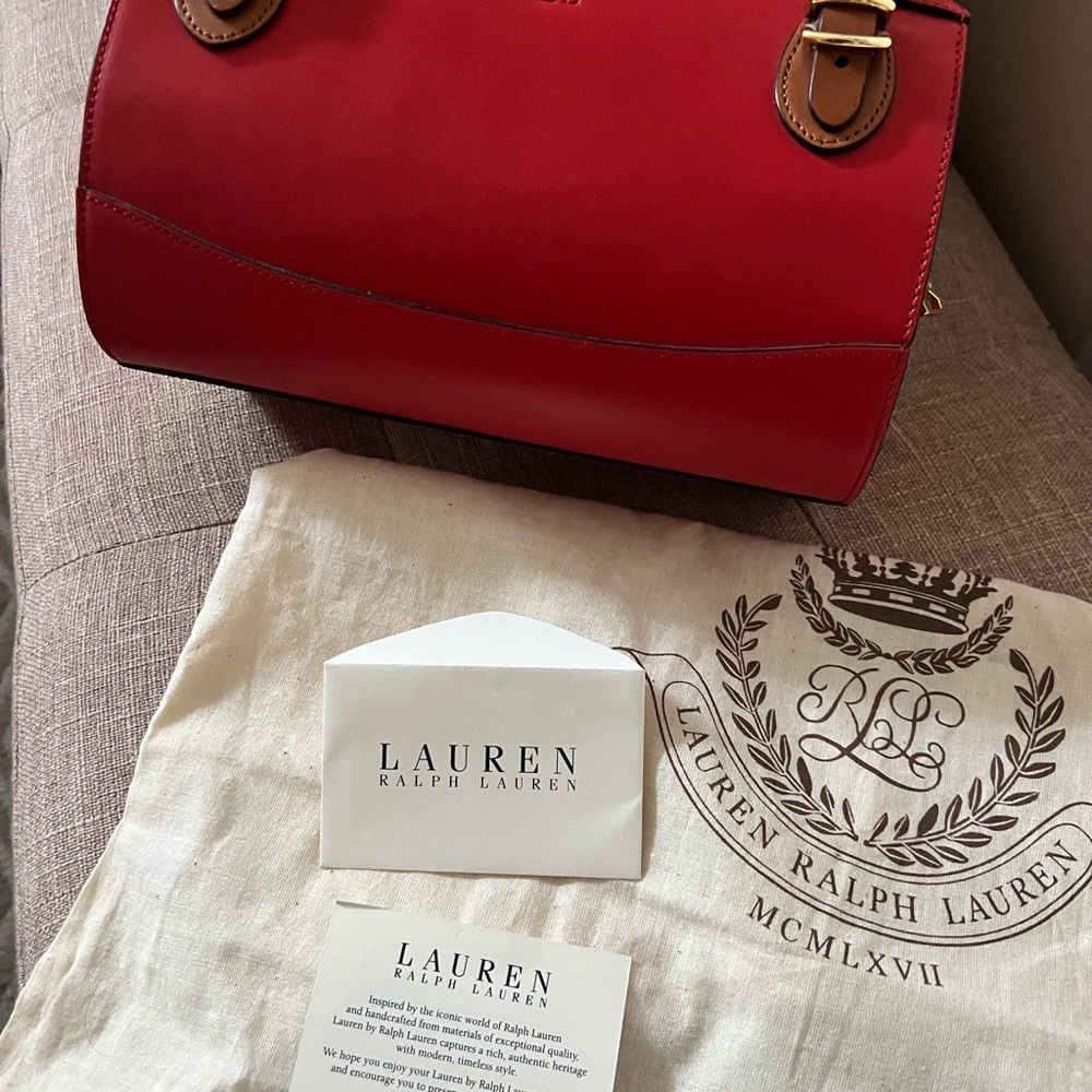 Lauren Ralph Lauren Red and Tan Satchel - Picture 6 of 14